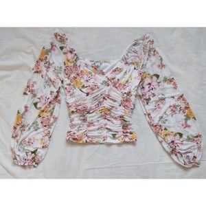 Rue 21 Ruched Top Floral Long Balloon Sleeves Corset Cropped Fairy Juniors S